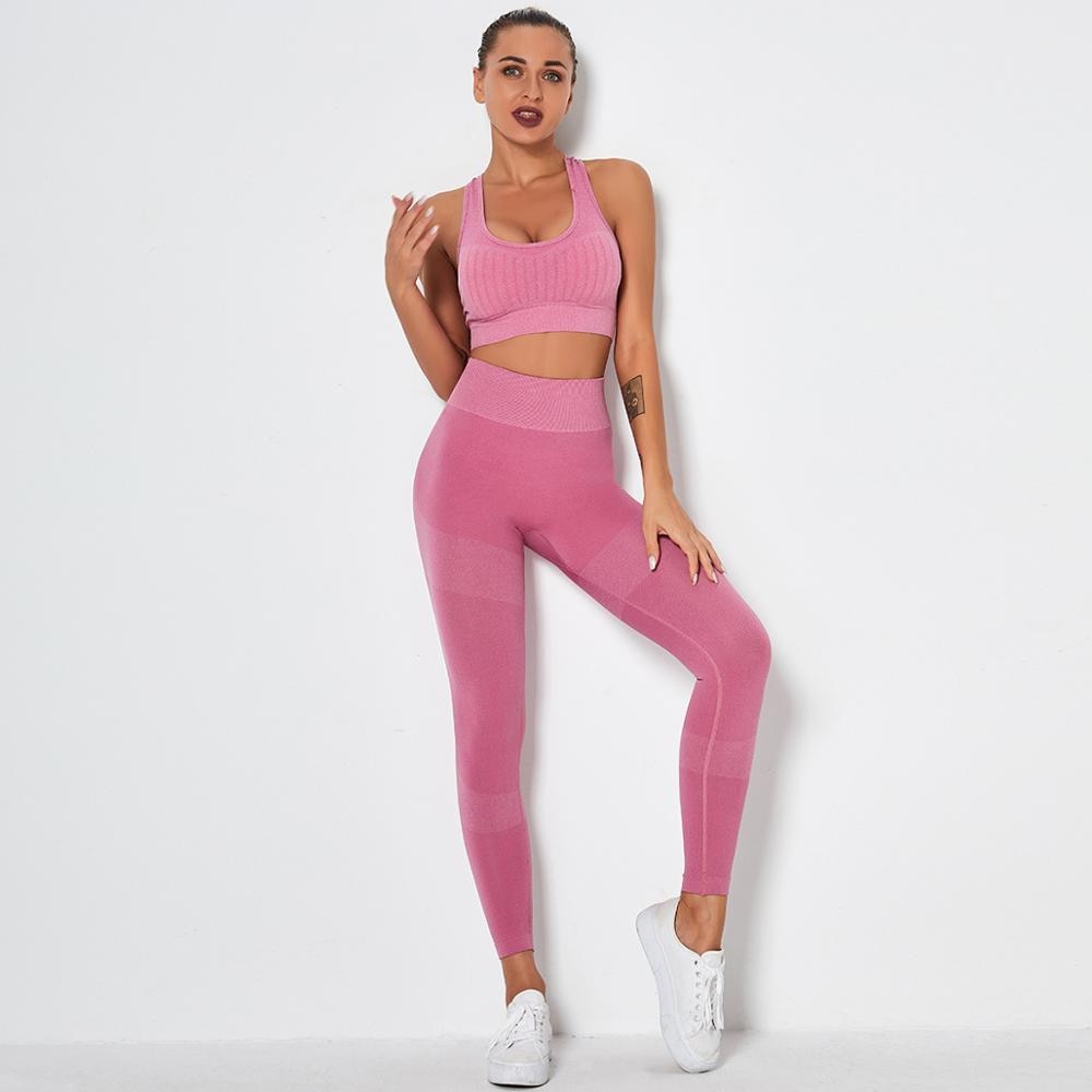 Seamless Yoga Fitness Set Women Sportswear Tank Bra Crop Top Leggings Pants Workout Clothes Gym Clothing 2 Piece Yoga Tracksuit