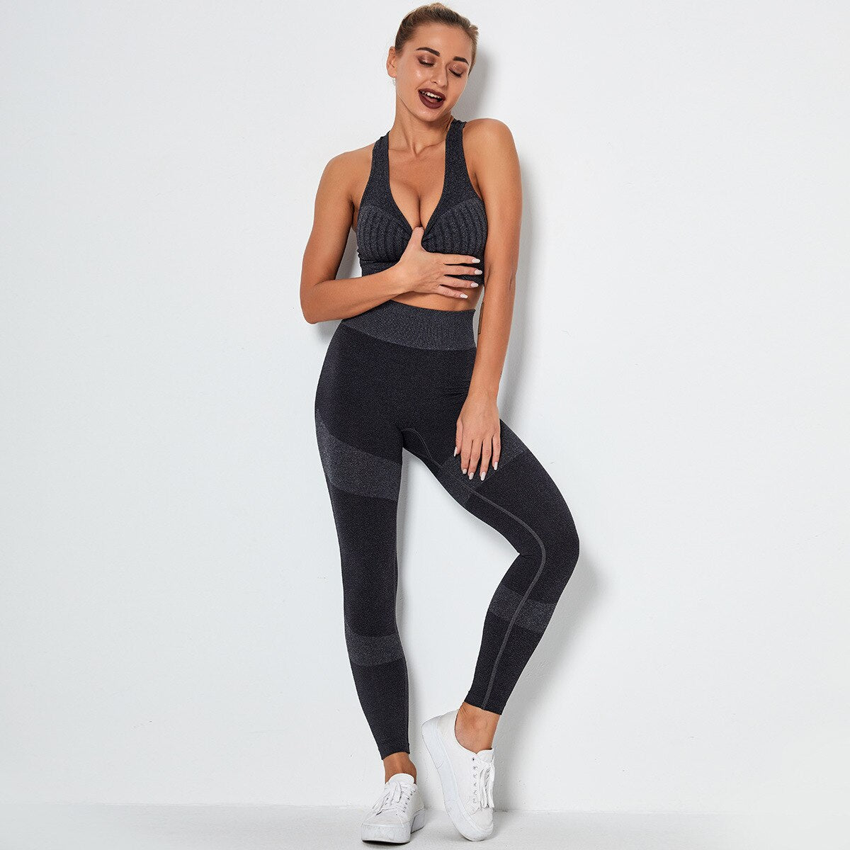 Seamless Yoga Fitness Set Women Sportswear Tank Bra Crop Top Leggings Pants Workout Clothes Gym Clothing 2 Piece Yoga Tracksuit
