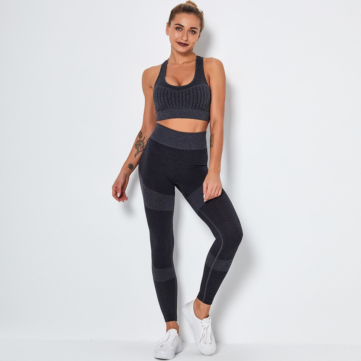 Seamless Yoga Fitness Set Women Sportswear Tank Bra Crop Top Leggings Pants Workout Clothes Gym Clothing 2 Piece Yoga Tracksuit